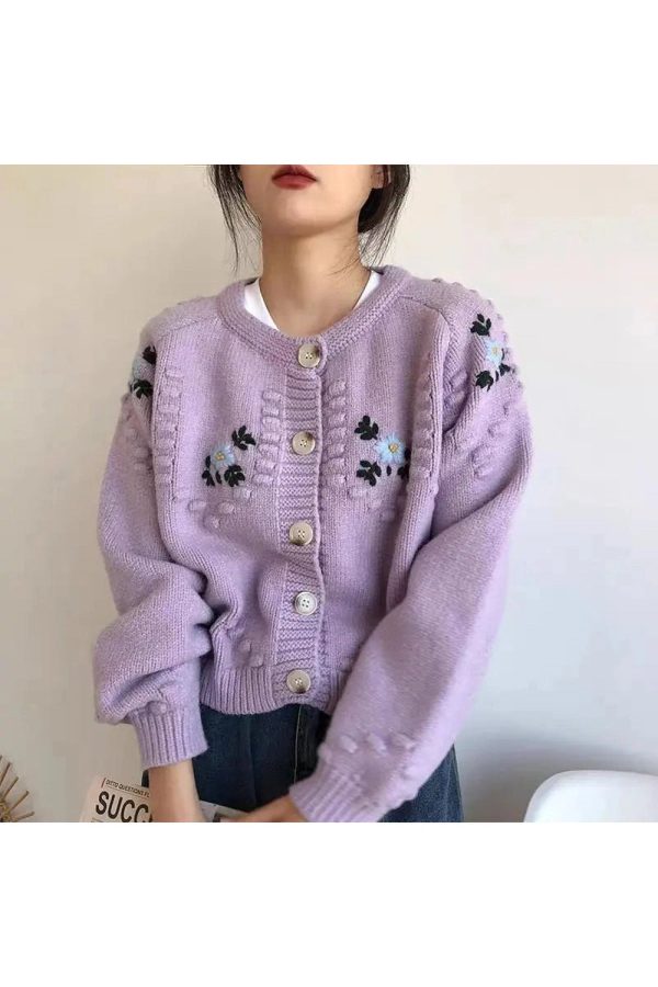 Sunlit Meadow Y2K Aesthetic Button-Up Cardigan for Cozy Fall Vibes