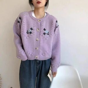 Sunlit Meadow Y2K Aesthetic Button-Up Cardigan for Cozy Fall Vibes