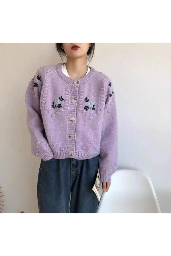 Sunlit Meadow Y2K Aesthetic Button-Up Cardigan for Cozy Fall Vibes