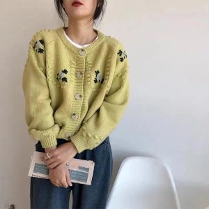 Sunlit Meadow Y2K Aesthetic Button-Up Cardigan for Cozy Fall Vibes