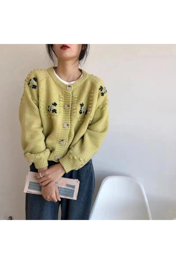 Sunlit Meadow Y2K Aesthetic Button-Up Cardigan for Cozy Fall Vibes