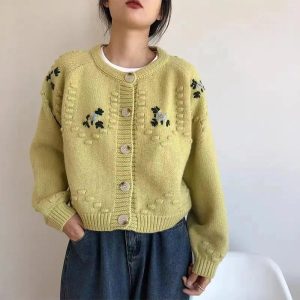 Sunlit Meadow Y2K Aesthetic Button-Up Cardigan for Cozy Fall Vibes