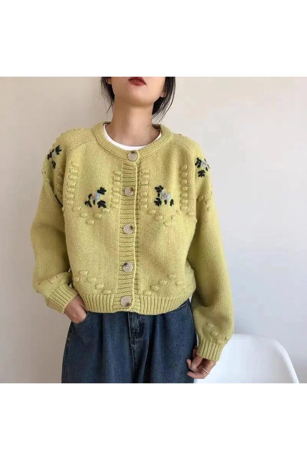 Sunlit Meadow Y2K Aesthetic Button-Up Cardigan for Cozy Fall Vibes