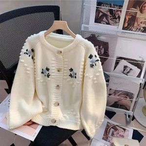 Sunlit Meadow Y2K Aesthetic Button-Up Cardigan for Cozy Fall Vibes