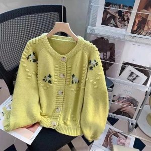 Sunlit Meadow Y2K Aesthetic Button-Up Cardigan for Cozy Fall Vibes