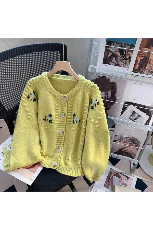 Sunlit Meadow Y2K Aesthetic Button-Up Cardigan for Cozy Fall Vibes