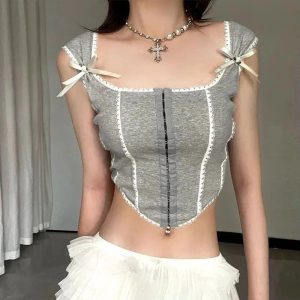 Sweet Bowknot Corset Crop Top - Y2K Fashion Meets Coquette Aesthetic