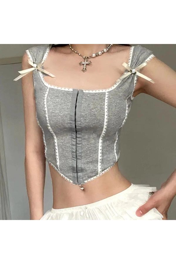 Sweet Bowknot Corset Crop Top - Y2K Fashion Meets Coquette Aesthetic