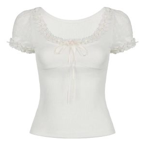 Sweet Lace Bow Top - Y2K Fashion Meets Coquette Aesthetic Charm