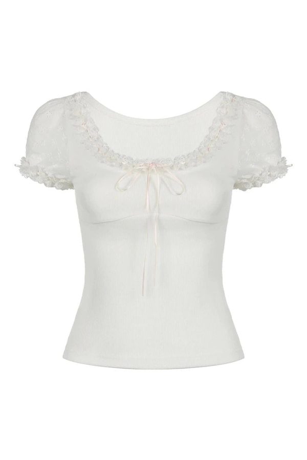 Sweet Lace Bow Top - Y2K Fashion Meets Coquette Aesthetic Charm