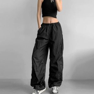 Trendy Baggy Lilac Parachute Pants for Y2K Aesthetic Outfits