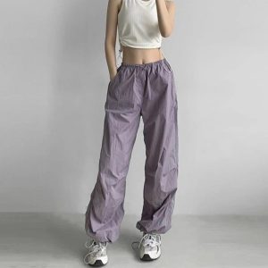 Trendy Baggy Lilac Parachute Pants for Y2K Aesthetic Outfits