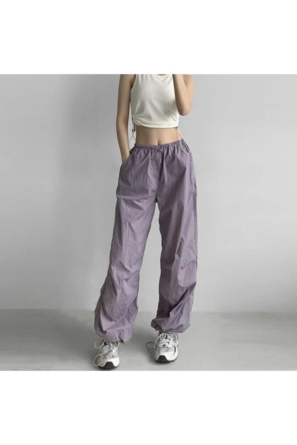 Trendy Baggy Lilac Parachute Pants for Y2K Aesthetic Outfits