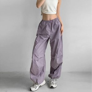 Trendy Baggy Lilac Parachute Pants for Y2K Aesthetic Outfits