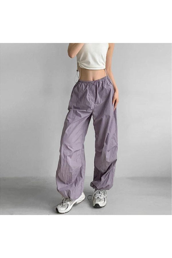 Trendy Baggy Lilac Parachute Pants for Y2K Aesthetic Outfits