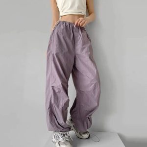 Trendy Baggy Lilac Parachute Pants for Y2K Aesthetic Outfits