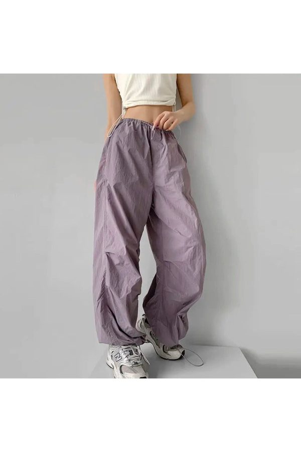 Trendy Baggy Lilac Parachute Pants for Y2K Aesthetic Outfits