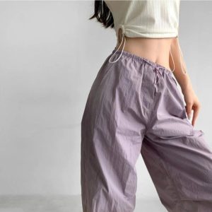 Trendy Baggy Lilac Parachute Pants for Y2K Aesthetic Outfits