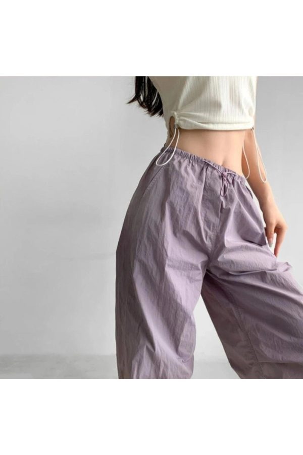 Trendy Baggy Lilac Parachute Pants for Y2K Aesthetic Outfits