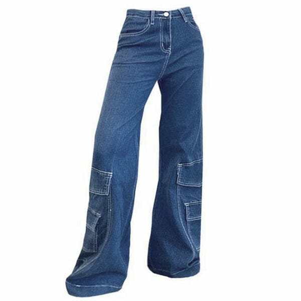 Trendy Baggy Pocket Mom Jeans for Y2K Aesthetic and Grunge Style