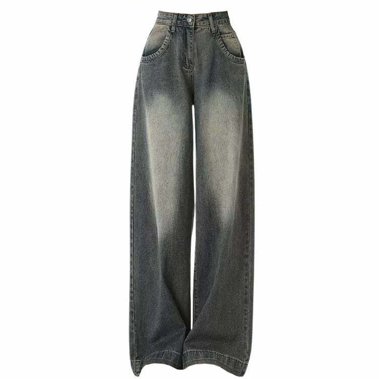 Trendy Black Washed Out Jeans for Y2K Aesthetic and Grunge Style