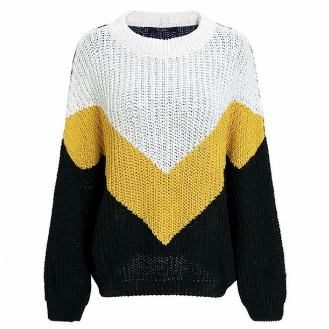 Trendy Block Stripe Jumper for Y2K Aesthetic and Cozy Fall Vibes