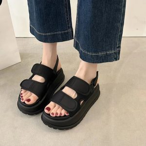 Trendy Chunky Velcro Strap Sandals for Y2K and Grunge Aesthetic Styles