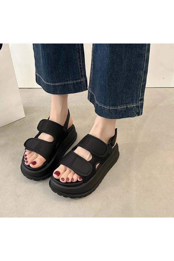 Trendy Chunky Velcro Strap Sandals for Y2K and Grunge Aesthetic Styles