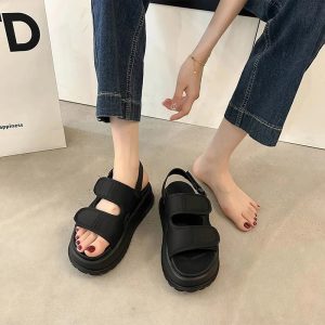 Trendy Chunky Velcro Strap Sandals for Y2K and Grunge Aesthetic Styles