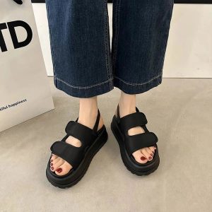 Trendy Chunky Velcro Strap Sandals for Y2K and Grunge Aesthetic Styles