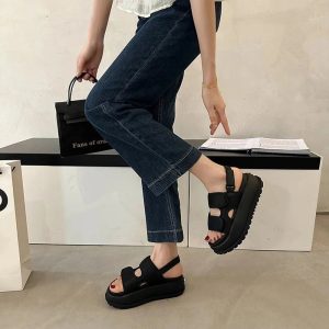 Trendy Chunky Velcro Strap Sandals for Y2K and Grunge Aesthetic Styles