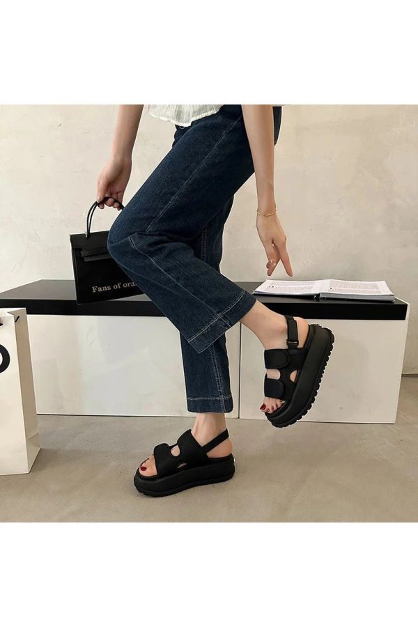 Trendy Chunky Velcro Strap Sandals for Y2K and Grunge Aesthetic Styles