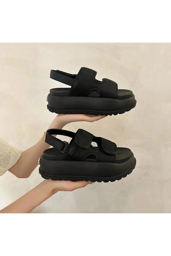 Trendy Chunky Velcro Strap Sandals for Y2K and Grunge Aesthetic Styles