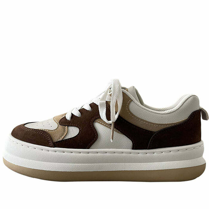 Trendy Coffee Cream Sneakers for Y2K Aesthetic and Grunge Style