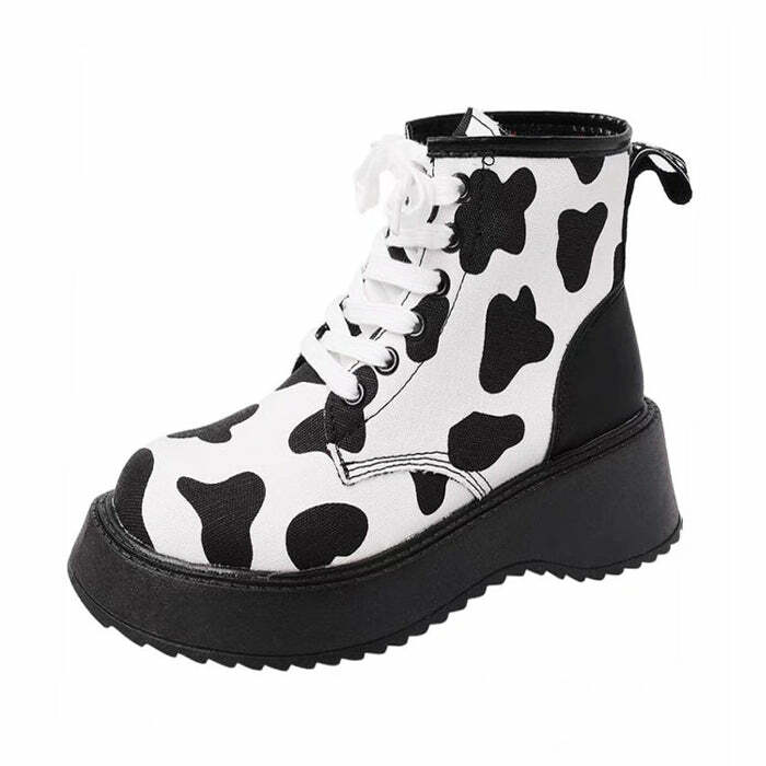 Trendy Cow Print Boots for Y2K Aesthetic and Grunge Style Lovers