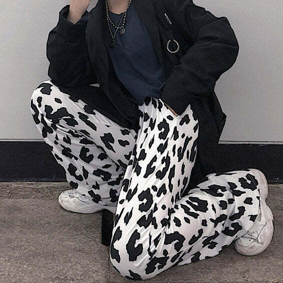 Trendy Cow Print Pants for Y2K Aesthetic and Grunge Style Outfits