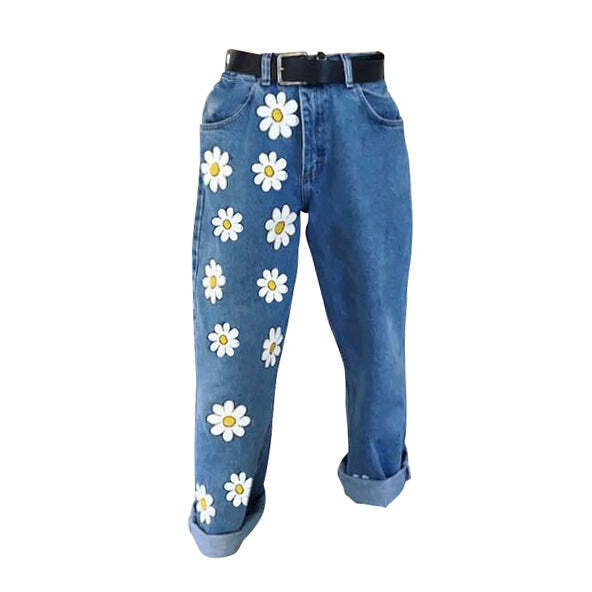 Trendy Daisy Mom Jeans for Y2K Aesthetic and Grunge Style Lovers