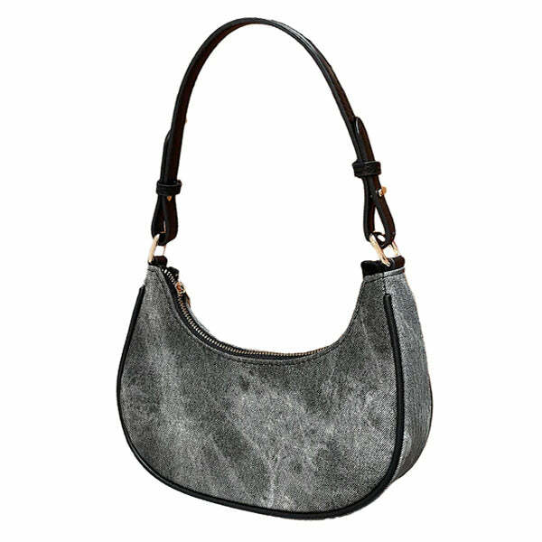 Trendy Dark Washed Hobo Bag for Y2K Aesthetic and Grunge Style Lovers