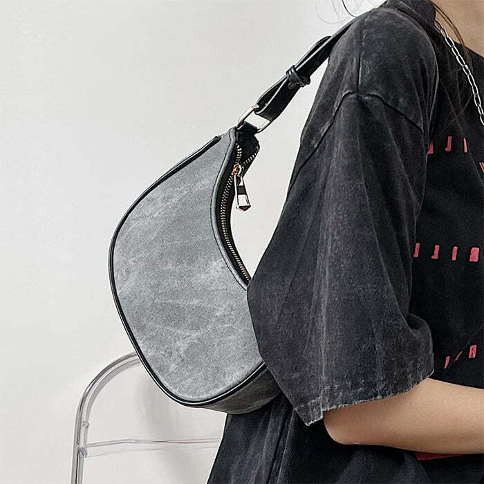 Trendy Dark Washed Hobo Bag for Y2K Aesthetic and Grunge Style Lovers