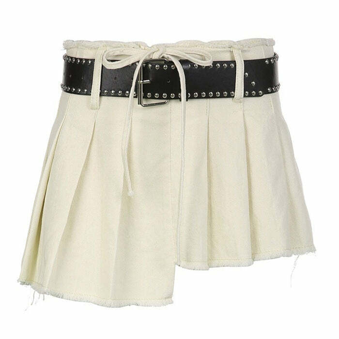 Trendy Distressed Mini Skirt for Y2K Aesthetic & Grunge Style Lovers