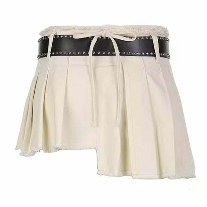 Trendy Distressed Mini Skirt for Y2K Aesthetic & Grunge Style Lovers