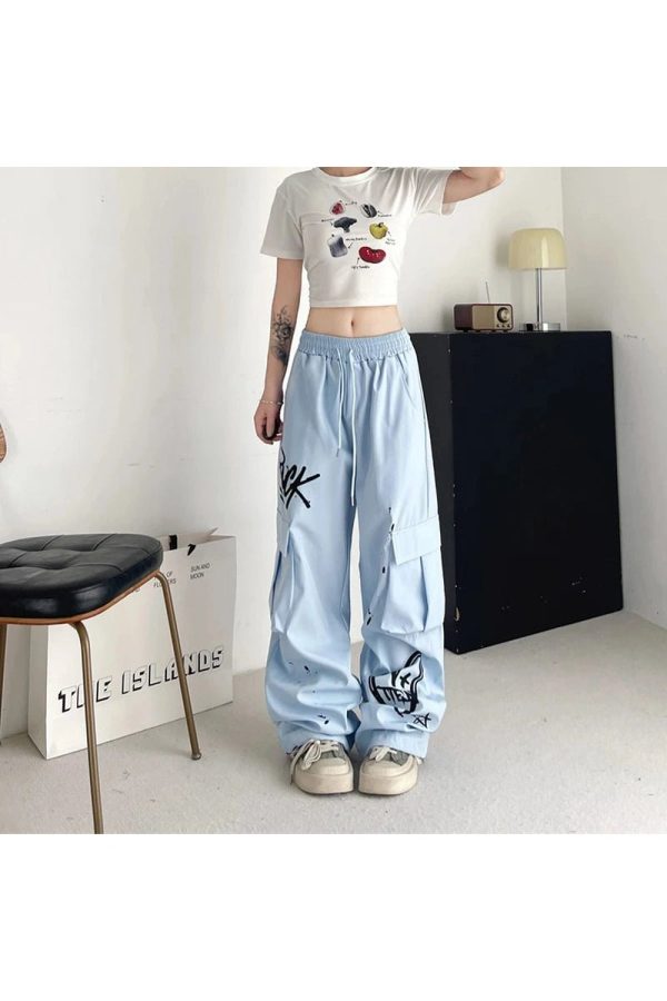 Trendy Graffiti Street Cargo Pants for Y2K and Grunge Aesthetic Lovers