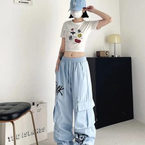 Trendy Graffiti Street Cargo Pants for Y2K and Grunge Aesthetic Lovers