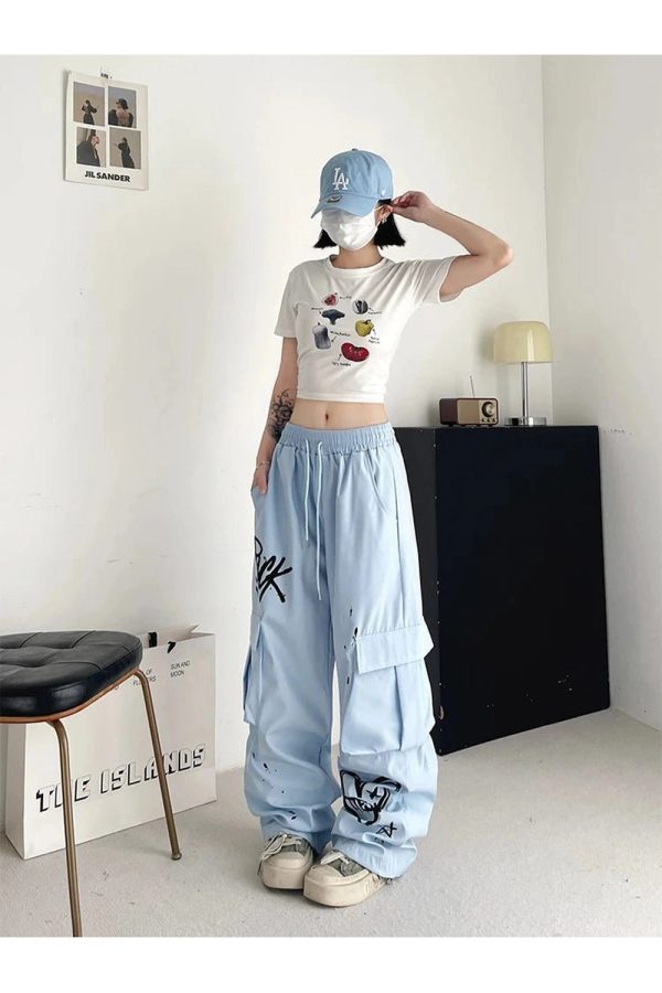 Trendy Graffiti Street Cargo Pants for Y2K and Grunge Aesthetic Lovers