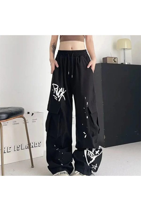 Trendy Graffiti Street Cargo Pants for Y2K and Grunge Aesthetic Lovers