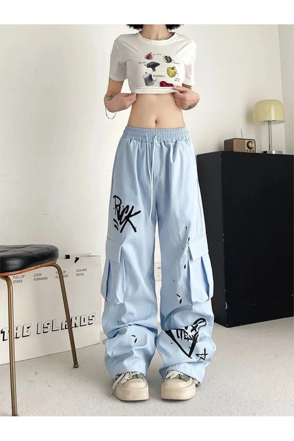 Trendy Graffiti Street Cargo Pants for Y2K and Grunge Aesthetic Lovers