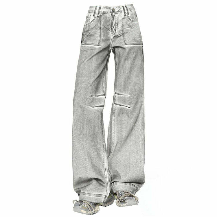 Trendy High Fashion Silver Jeans for Y2K Aesthetic and Grunge Style