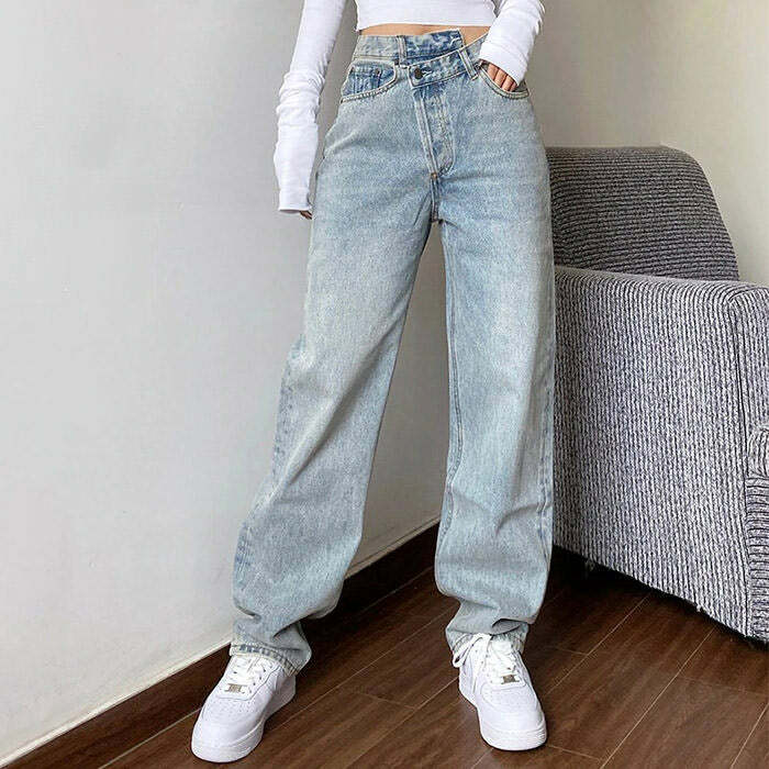 Trendy High Rise Straight Leg Jeans for Y2K and Grunge Aesthetic Styles