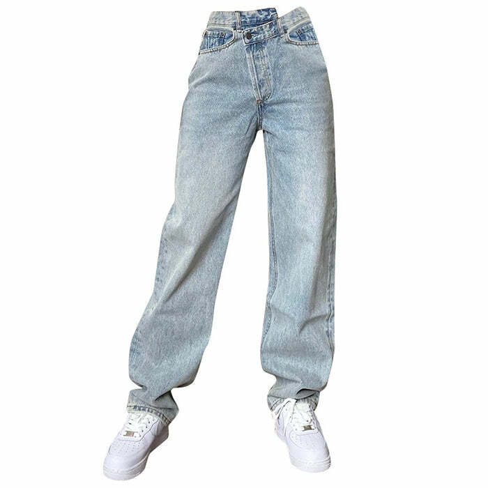 Trendy High Rise Straight Leg Jeans for Y2K and Grunge Aesthetic Styles