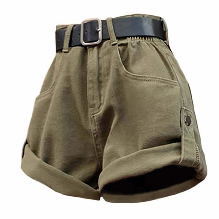 Trendy High-Waisted Khaki Shorts for Y2K Aesthetic Outfits